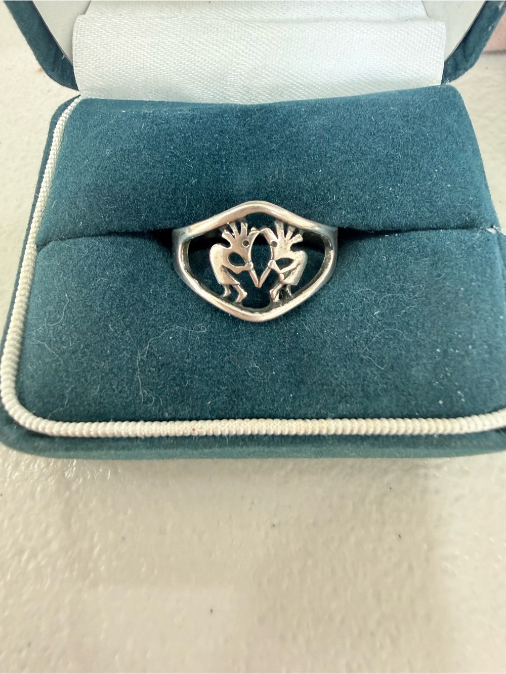 Vntg Masha Sterling Silver Kokopelli Heart Ring - Silver